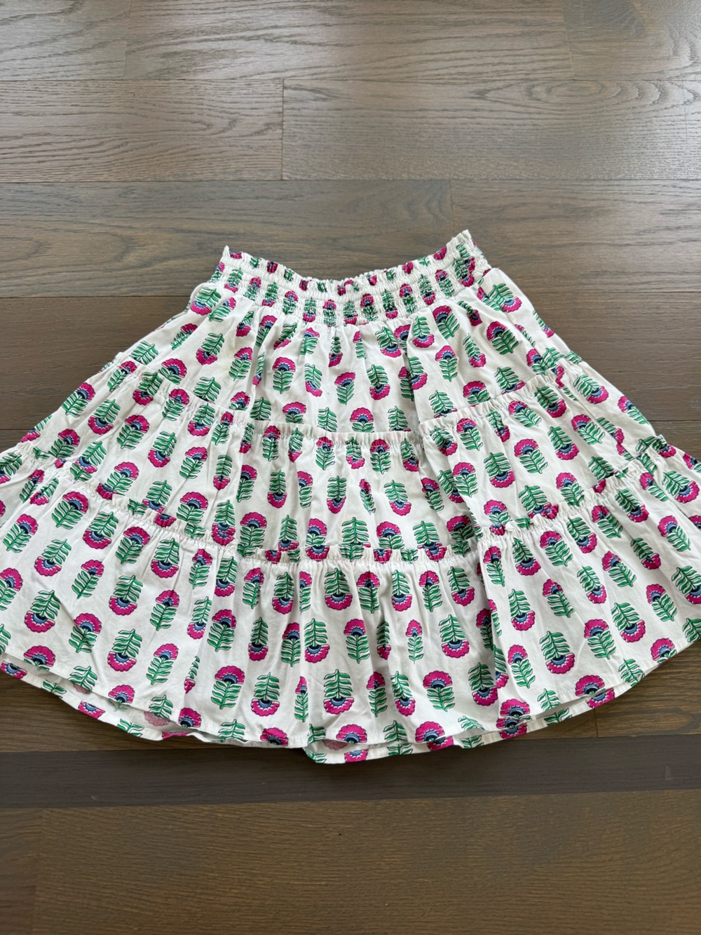 Crewcuts White Skirt with Pink Floral & Green Leaf Print